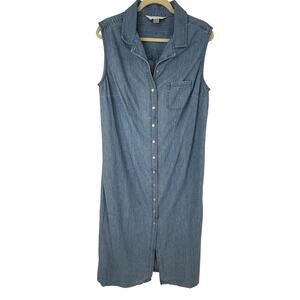 Vintage Casual Corner Annex Denim Shirt Dress Sleeveless Button Front Midi 16W